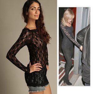 Free People Scandalous Black Lace Top Size Small Sheer Seen on Taylor Swift